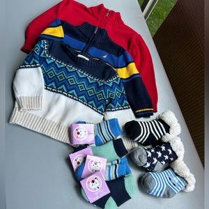 EUC Toddler Old Navy & Nautical Winter Bundle Sweaters and Socks- Size 12-24 mth